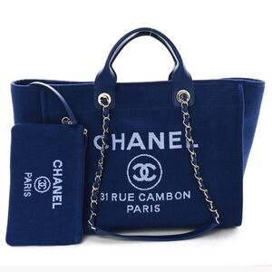 CHANEL Navy Blue Tote with Chain Handles